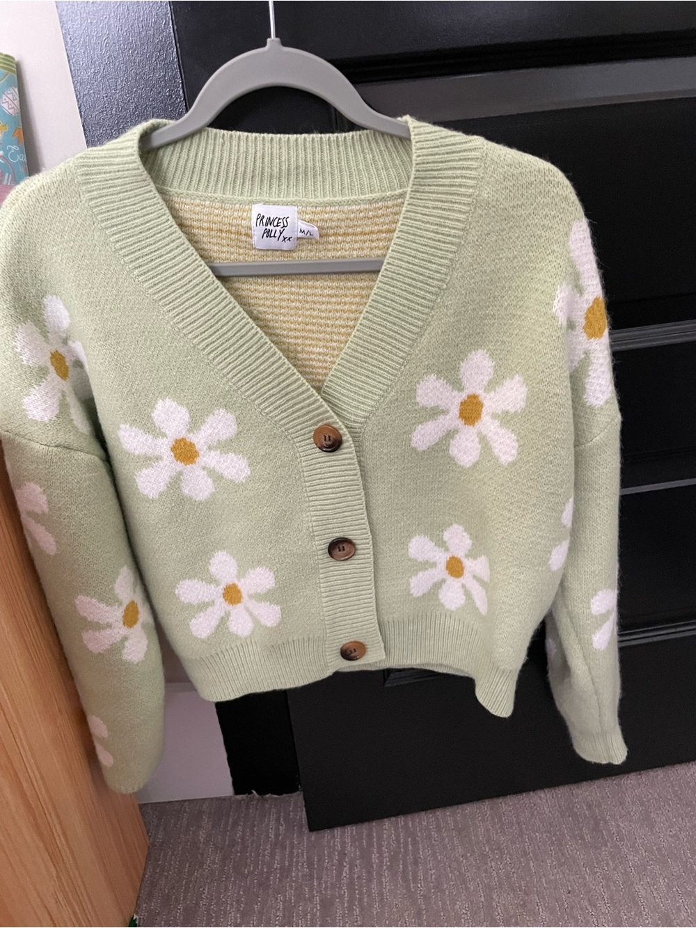 Princess Polly Mint Green Daisy Button-Up Cardigan